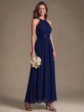 Load image into Gallery viewer, Navy Blue | Corset Sash Halter Chiffon A-Line Maxi Bridesmaid Dress-Navy Blue