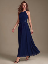Load image into Gallery viewer, Navy Blue | Corset Sash Halter Chiffon A-Line Maxi Bridesmaid Dress-Navy Blue