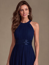 Load image into Gallery viewer, Navy Blue | Corset Sash Halter Chiffon A-Line Maxi Bridesmaid Dress-Navy Blue