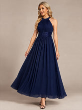 Load image into Gallery viewer, Navy Blue | Corset Sash Halter Chiffon A-Line Maxi Bridesmaid Dress-Navy Blue
