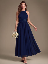 Load image into Gallery viewer, Navy Blue | Corset Sash Halter Chiffon A-Line Maxi Bridesmaid Dress-Navy Blue