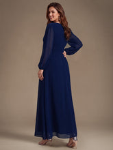 Load image into Gallery viewer, Navy Blue | Sequin Chiffon Puff Sleeve Bridesmaid Dress-Navy Blue