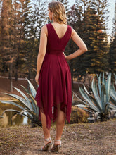 Load image into Gallery viewer, Color=Burgundy | Wholesale Knee Length Chiffon Bridesmaid Dress With Irregular Hem-Burgundy 2