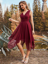 Load image into Gallery viewer, Color=Burgundy | Wholesale Knee Length Chiffon Bridesmaid Dress With Irregular Hem-Burgundy 3
