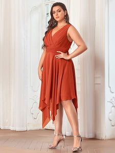 Color=Burnt Orange | Pretty Wholesale Knee Length Chiffon Bridesmaid Dress With Irregular Hem-Burnt Orange 4