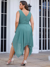 Load image into Gallery viewer, Color=Dusty Blue | Pretty Wholesale Knee Length Chiffon Bridesmaid Dress With Irregular Hem-Dusty Blue 2