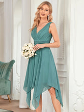 Load image into Gallery viewer, Color=Dusty blue | Wholesale Knee Length Chiffon Bridesmaid Dress With Irregular Hem-Dusty blue 3