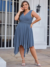 Load image into Gallery viewer, Color=Dusty Blue | Pretty Wholesale Knee Length Chiffon Bridesmaid Dress With Irregular Hem-Dusty Blue 1
