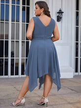 Load image into Gallery viewer, Color=Dusty Blue | Pretty Wholesale Knee Length Chiffon Bridesmaid Dress With Irregular Hem-Dusty Blue 2
