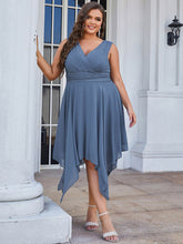 Load image into Gallery viewer, Color=Dusty Blue | Pretty Wholesale Knee Length Chiffon Bridesmaid Dress With Irregular Hem-Dusty Blue 3
