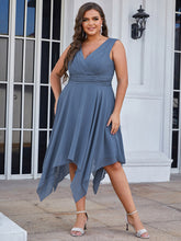 Load image into Gallery viewer, Color=Dusty Blue | Pretty Wholesale Knee Length Chiffon Bridesmaid Dress With Irregular Hem-Dusty Blue 4