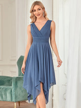 Load image into Gallery viewer, Color=Dusty Blue | Wholesale Knee Length Chiffon Bridesmaid Dress With Irregular Hem-Dusty Blue 1