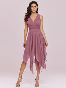 Color=Orchid | Wholesale Knee Length Chiffon Bridesmaid Dress With Irregular Hem-Orchid 1