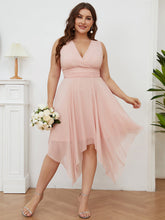 Load image into Gallery viewer, Color=Pink | Pretty Wholesale Knee Length Chiffon Bridesmaid Dress With Irregular Hem-Pink 4