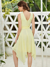 Load image into Gallery viewer, Color=Yellow | Wholesale Knee Length Chiffon Bridesmaid Dress With Irregular Hem-Yellow 2
