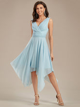 Load image into Gallery viewer, Sleeveless V Neck Mini Wholesale Chiffon Bridesmaid Dress ES03143