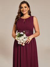 Load image into Gallery viewer, Color=Burgundy | Factory Design Sleeveless Ruched A-Line Midi Length Round Neck Bridesmaid Dresses-Burgundy 5
