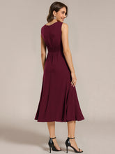 Load image into Gallery viewer, Color=Burgundy | Factory Design Sleeveless Ruched A-Line Midi Length Round Neck Bridesmaid Dresses-Burgundy 2