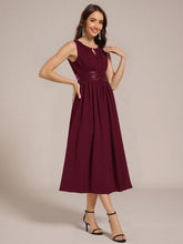 Load image into Gallery viewer, Color=Burgundy | Factory Design Sleeveless Ruched A-Line Midi Length Round Neck Bridesmaid Dresses-Burgundy 4