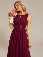 Load image into Gallery viewer, Color=Burgundy | Factory Design Sleeveless Ruched A-Line Midi Length Round Neck Bridesmaid Dresses-Burgundy 3