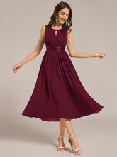 Load image into Gallery viewer, Color=Burgundy | Factory Design Sleeveless Ruched A-Line Midi Length Round Neck Bridesmaid Dresses-Burgundy 1