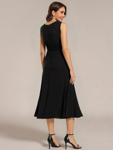 Load image into Gallery viewer, Color=Black | Factory Design Sleeveless Ruched A-Line Midi Length Round Neck Bridesmaid Dresses-Black 7