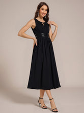 Load image into Gallery viewer, Color=Black | Factory Design Sleeveless Ruched A-Line Midi Length Round Neck Bridesmaid Dresses-Black 9