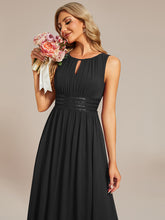 Load image into Gallery viewer, Color=Black | Factory Design Sleeveless Ruched A-Line Midi Length Round Neck Bridesmaid Dresses-Black 8