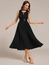 Load image into Gallery viewer, Color=Black | Factory Design Sleeveless Ruched A-Line Midi Length Round Neck Bridesmaid Dresses-Black 6