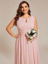 Load image into Gallery viewer, Color=Pink | Factory Design Sleeveless Ruched A-Line Midi Length Round Neck Bridesmaid Dresses-Pink 16