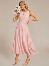 Load image into Gallery viewer, Color=Pink | Factory Design Sleeveless Ruched A-Line Midi Length Round Neck Bridesmaid Dresses-Pink 15