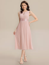 Load image into Gallery viewer, Color=Pink | Factory Design Sleeveless Ruched A-Line Midi Length Round Neck Bridesmaid Dresses-Pink 11