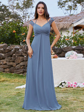 Load image into Gallery viewer, Color=Dusty Navy | Exquisite Bandage Off Shoulder Spaghetti Strap Evening Chiffon Bridesmaid Dresses with Asymmetrical Embroidery-Dusty Navy 1