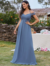 Load image into Gallery viewer, Color=Dusty Navy | Exquisite Bandage Off Shoulder Spaghetti Strap Evening Chiffon Bridesmaid Dresses with Asymmetrical Embroidery-Dusty Navy 4