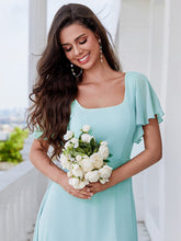 Load image into Gallery viewer, U-Neck Ruffle Sleeve High Slit A-Line Bridesmaid Dress with Back Tie #color_Sky Blue