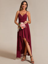 Load image into Gallery viewer, Color=Burgundy | Elegant Spaghetti Straps Bandage Backless Asymmetrical Hem Chiffon Bridesmaid Dresses-Burgundy 13