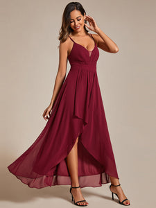 Color=Burgundy | Elegant Spaghetti Straps Bandage Backless Asymmetrical Hem Chiffon Bridesmaid Dresses-Burgundy 14