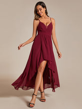 Load image into Gallery viewer, Color=Burgundy | Elegant Spaghetti Straps Bandage Backless Asymmetrical Hem Chiffon Bridesmaid Dresses-Burgundy 11