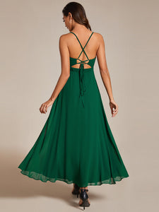 Color=Dark Green | Elegant Spaghetti Straps Bandage Backless Asymmetrical Hem Chiffon Bridesmaid Dresses-Dark Green 17