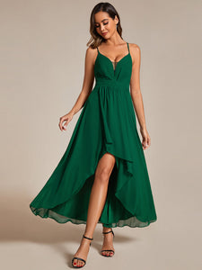 Color=Dark Green | Elegant Spaghetti Straps Bandage Backless Asymmetrical Hem Chiffon Bridesmaid Dresses-Dark Green 18