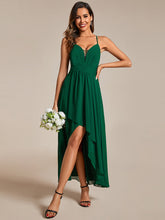 Load image into Gallery viewer, Color=Dark Green | Elegant Spaghetti Straps Bandage Backless Asymmetrical Hem Chiffon Bridesmaid Dresses-Dark Green 19