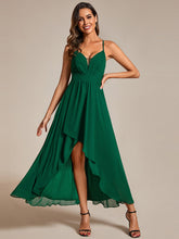 Load image into Gallery viewer, Color=Dark Green | Elegant Spaghetti Straps Bandage Backless Asymmetrical Hem Chiffon Bridesmaid Dresses-Dark Green 16