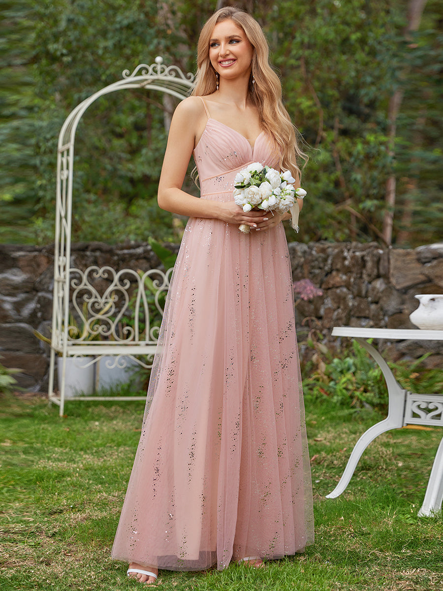 Tulle V Neck Spaghetti Strap Bodice Sequin Wholesale Bridesmaid Dress –  Efashiongirl Wholesale