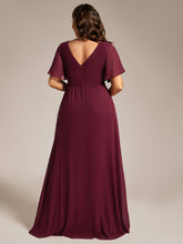 Load image into Gallery viewer, Color=Burgundy | Plus Size Lotus Leaf Ruffles Sleeve asymmetrical Ruched Empire Waist Chiffon Evening Dresses-Burgundy 2