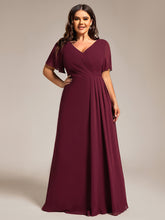 Load image into Gallery viewer, Color=Burgundy | Plus Size Lotus Leaf Ruffles Sleeve asymmetrical Ruched Empire Waist Chiffon Evening Dresses-Burgundy 4