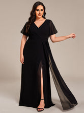 Load image into Gallery viewer, Color=Black | Plus Size Lotus Leaf Ruffles Sleeve asymmetrical Ruched Empire Waist Chiffon Evening Dresses-Black 9