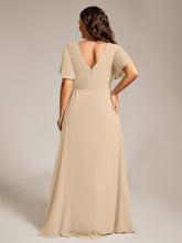 Load image into Gallery viewer, Color=Charcoal | Plus Size Lotus Leaf Ruffles Sleeve asymmetrical Ruched Empire Waist Chiffon Evening Dresses-Charcoal 12