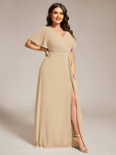 Load image into Gallery viewer, Color=Charcoal | Plus Size Lotus Leaf Ruffles Sleeve asymmetrical Ruched Empire Waist Chiffon Evening Dresses-Charcoal 13