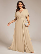 Load image into Gallery viewer, Color=Charcoal | Plus Size Lotus Leaf Ruffles Sleeve asymmetrical Ruched Empire Waist Chiffon Evening Dresses-Charcoal 14