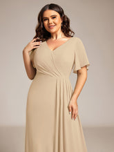 Load image into Gallery viewer, Color=Charcoal | Plus Size Lotus Leaf Ruffles Sleeve asymmetrical Ruched Empire Waist Chiffon Evening Dresses-Charcoal 15